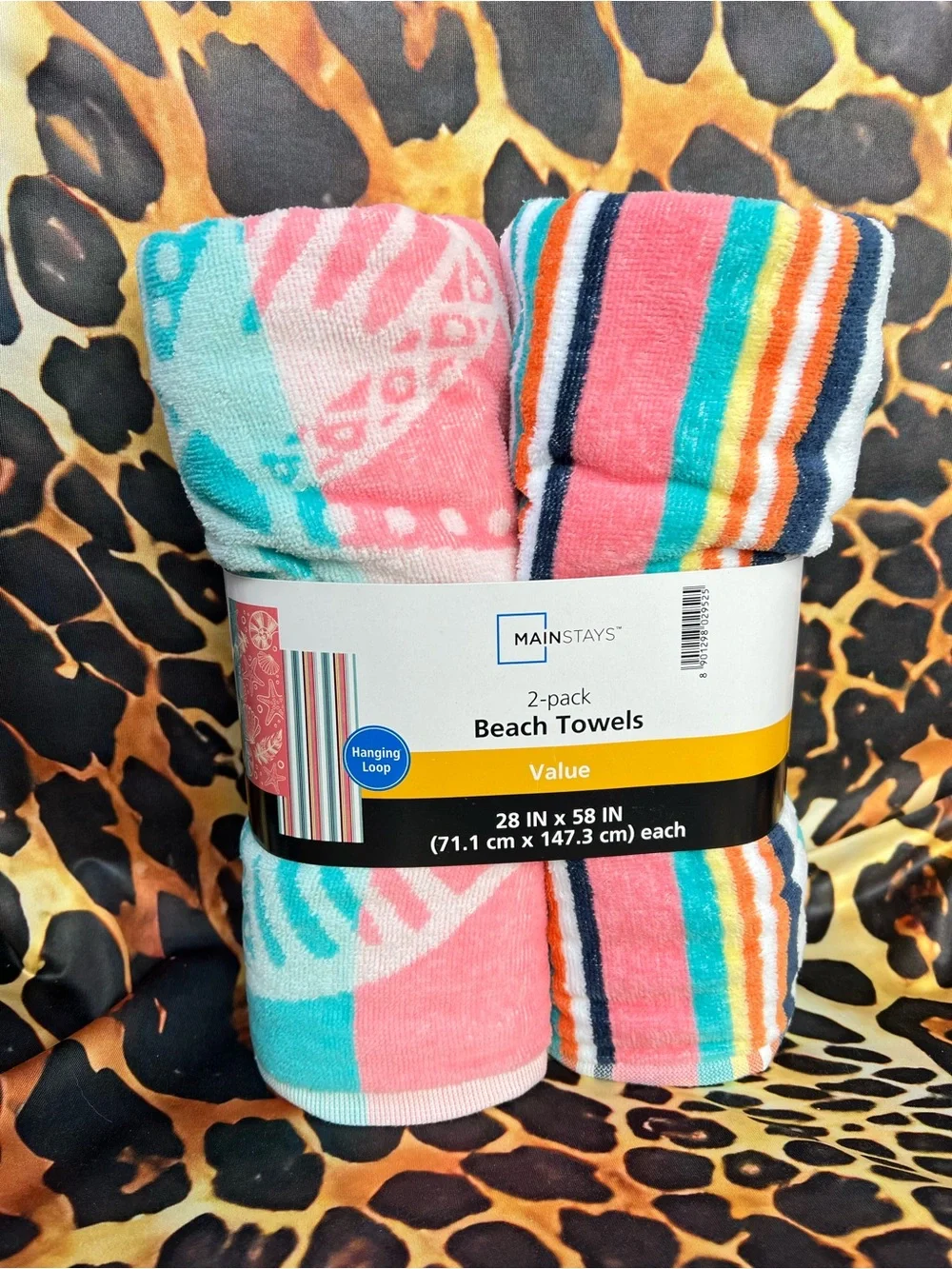 Set of 2 Seashell/Striped Beach Towels